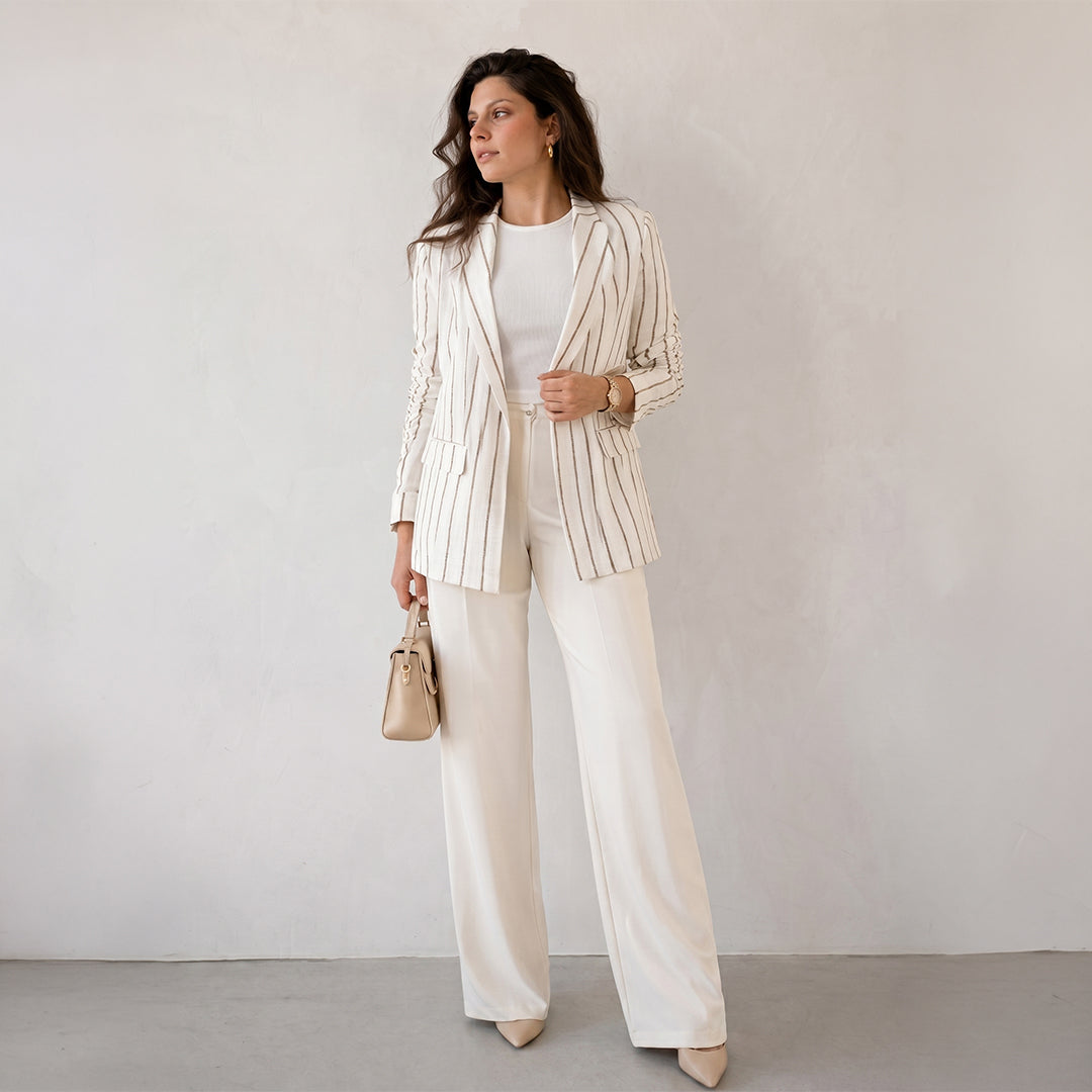 White Striped Linen Blazer