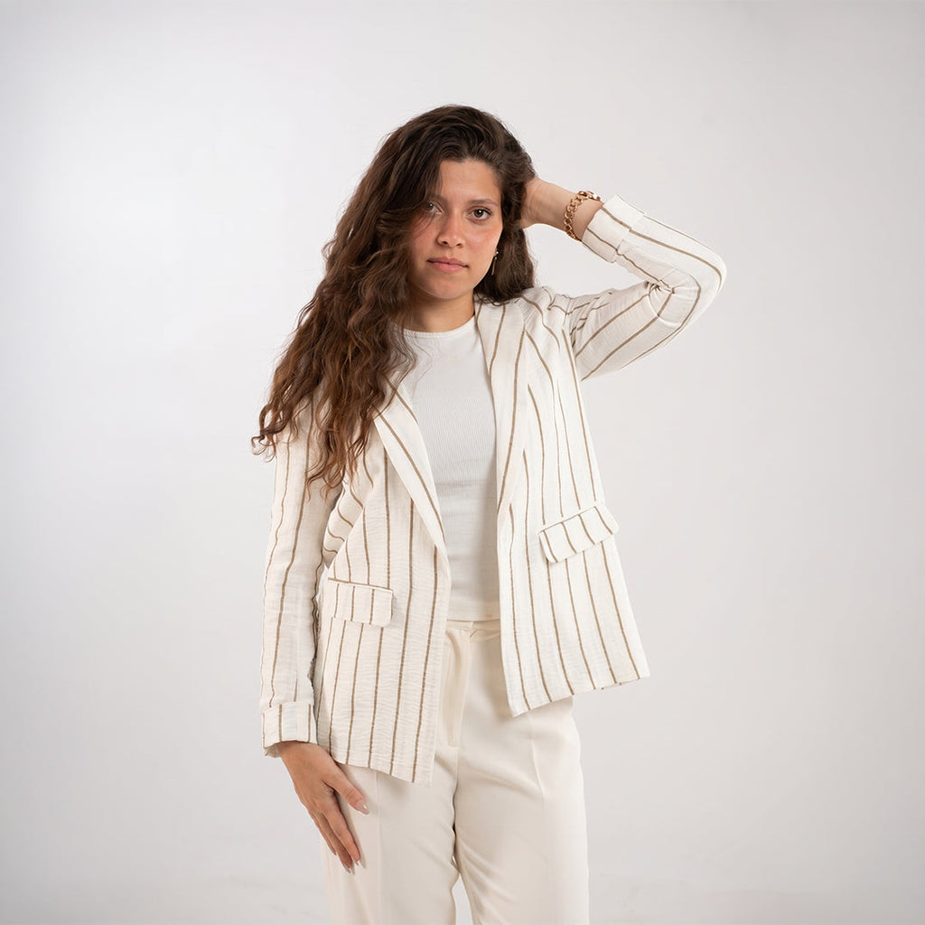 White Striped Linen Blazer
