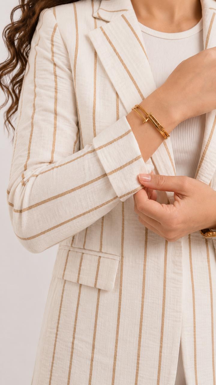 White Striped Linen Blazer