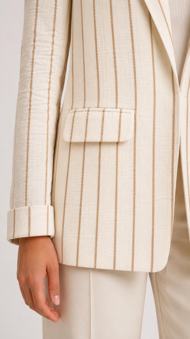 White Striped Linen Blazer