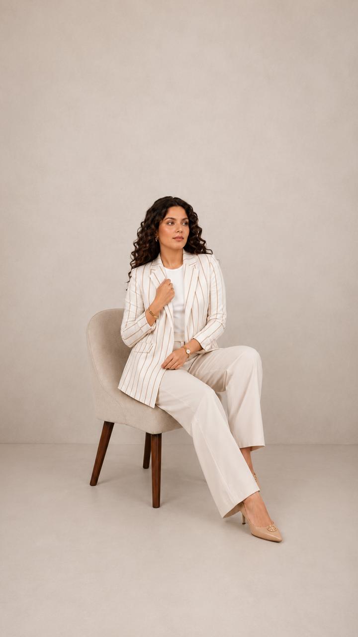 White Striped Linen Blazer