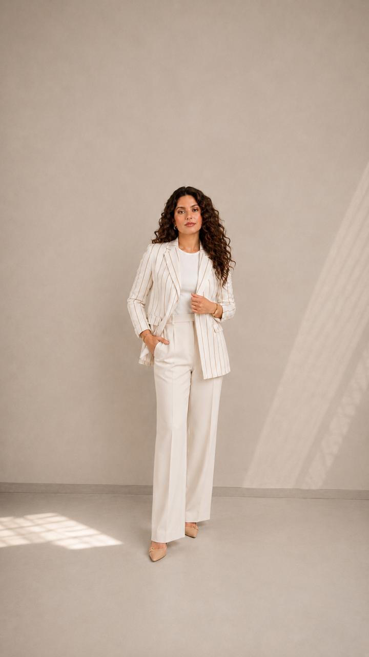 White Striped Linen Blazer